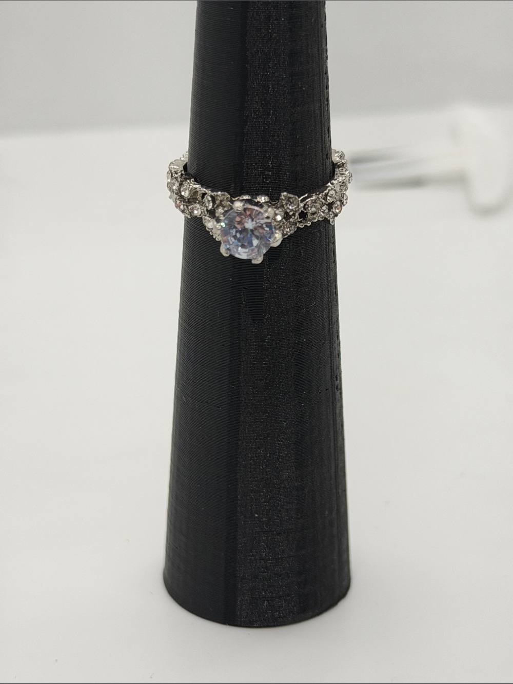 Round Cubic Zirconia Silver Engagement Ring - White size 7